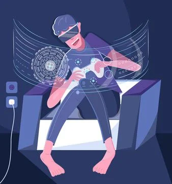 Video gamer concept vector. Video game streamer in virtual glasses. Cyber spo Stock Illustration