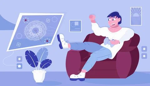 Video gamer concept vector. Video game streamer in virtual glasses. Cyber spo Stock Illustration