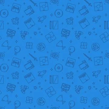 Video Games blue seamless vector outline pattern Stock Illustration