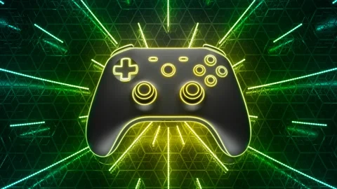 Video games concept. Glowing wireless gamepad. Multicolour video game controller Stock Footage 201226257