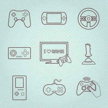 Video games controller icons set Stock Illustration