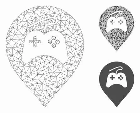 Video Games Marker Vector Mesh Network Model and Triangle Mosaic Icon Stock Illustration