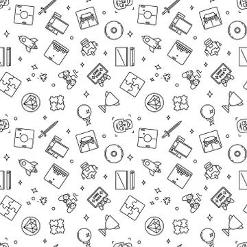 Video Games outline pattern. Vector game seamless background Stock Illustration