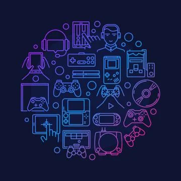 Video games round design Stock Illustration