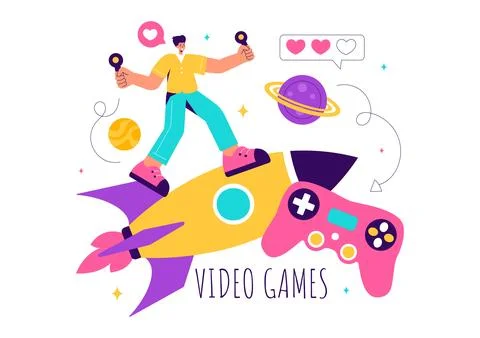 Video Games Vector Illustration with Programmers Playing Gamepad Controller.. Stock-Illustration