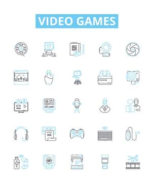 Video games vector line icons set. Gaming, consoles, Xbox, PlayStation, Nintendo Stock Illustration