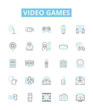 Video games vector line icons set. Gaming, consoles, Xbox, PlayStation, Nintendo Stock Illustration
