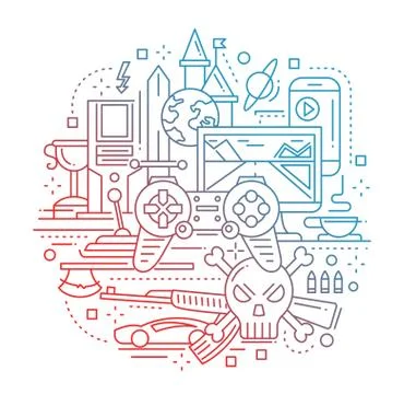 Video Gaming - line design composition Stock Illustration