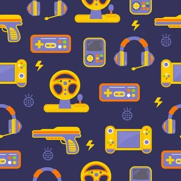 Video gaming seamless pattern. Joystick, digital computer game flat gadgets Stock Illustration