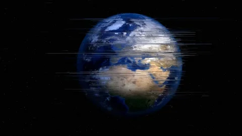 Video glitch effect on earth planet in univers, slice effect on world map Stock Footage 139425152