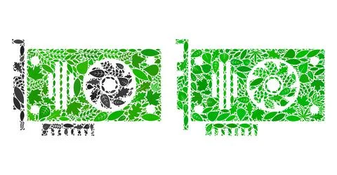 Video GPU Card Icon Botany Collage of Herbal Items Stock Illustration