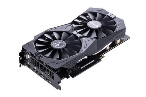Video Graphics card with powerful GPU isolated on white background. Stock Photos