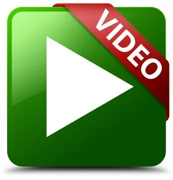 Video green square button red ribbon in corner Stock Illustration