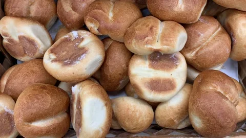 Video of a group of breads in a local market. Stock Footage 256054309
