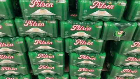 Video of group of "Pilsen" beer cans in a local market in Peru. Stock Footage 256054208