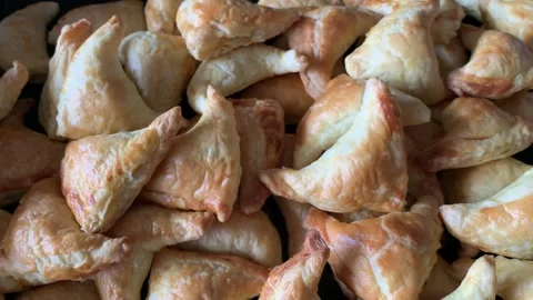Video of group of small pies - snacks. Concept of food at events. Stock Footage 255627841