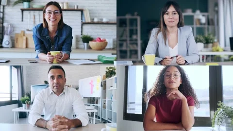 Video of headshot screen application view of diverse employees doing a video  Video stock 157384579