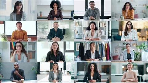 Video of headshot screen application view of diverse people doing a video c.. Stock Footage 245420303