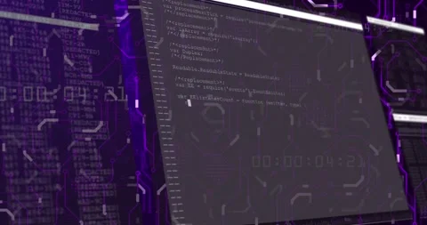 Video highlights coding process with neon circuit backdrop. Stock Footage 329978675