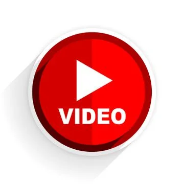 Video icon, red circle flat design internet button, web and mobile app illust Stock Illustration