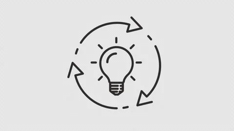 Video of idea implementation process icon, light bulb with circle arrows, cle Stock Footage 284422371