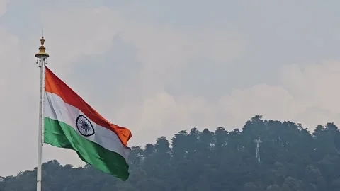 A video of an Indian flag standing tall Manali, himachal Pradesh Stock Footage 310600837