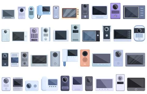 Video intercom icons set cartoon vector. Door phone Illustrazione stock