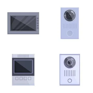 Video intercom icons set cartoon vector. Video audio door phone entry system Stock Illustration