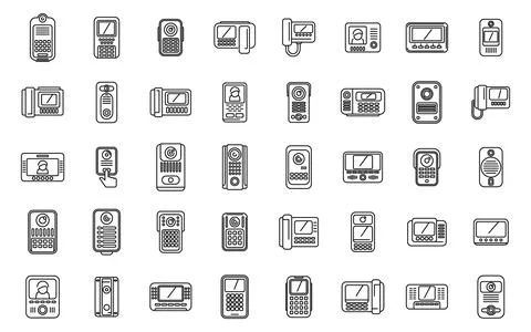 Video intercom icons set outline vector. Door phone Stock Illustration