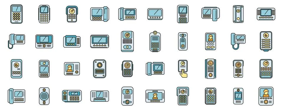 Video intercom icons set vector color line Stock Illustration