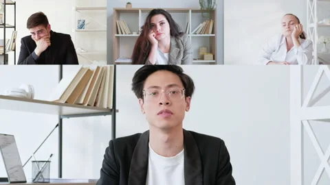 Video interview business webinar bored colleagues Stock Footage 234429612