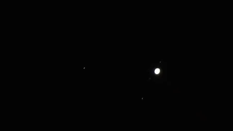 Video of Jupiter with four moons moving with  it of total 79 move around it Video stock 111072729