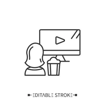 Video language learning line icon. Editable Stock Illustration