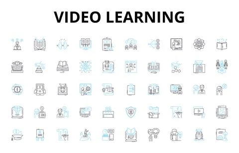 Video learning linear icons set. Instruction, Learning, Educational, Training Illustrazione stock