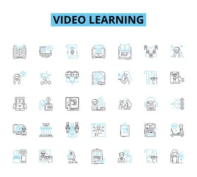 Video learning linear icons set. Instruction, Learning, Educational, Training Stock Illustration