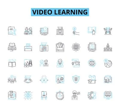 Video learning linear icons set. Instruction, Learning, Educational, Training Stock Illustration