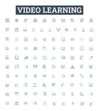 Video learning vector line icons set. Video, Learning, Course, Tutorial, Lesson Stockillustratie