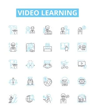 Video learning vector line icons set. Video, Learning, Course, Tutorial, Lesson Illustrazione stock
