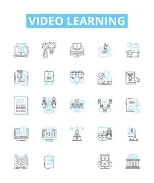 Video learning vector line icons set. Video, Learning, Course, Tutorial, Lesson Illustrazione stock