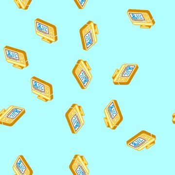 Video lectures online learning platform isometric icon seamless pattern 库存插图