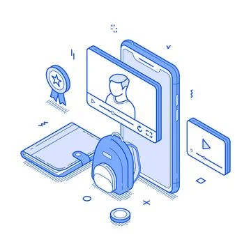 Video lesson e learning remotely education class smartphone application minim 스톡 일러스트