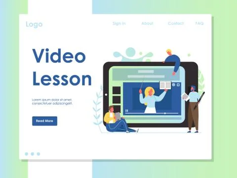 Video lesson vector website landing page design template Illustrazione stock