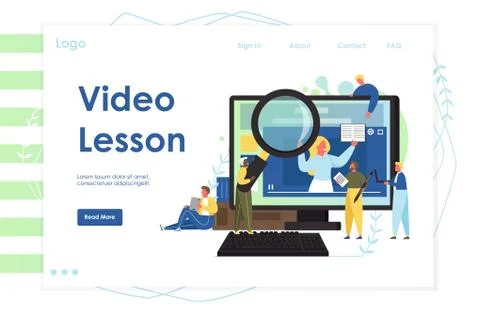 Video lesson vector website landing page design template Illustrazione stock