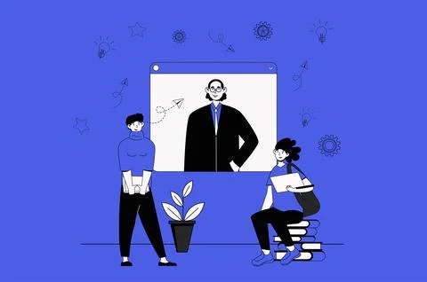 Video lesson web concept with character scene in flat design. People learni.. Stock Illustration