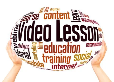 Video lesson word cloud hand sphere concept Stock Illustration