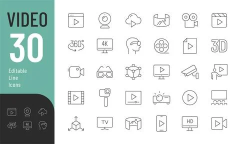 Video Line Editable Icons set. Stock Illustration