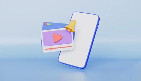 Video live streaming bell alert 3d illustration Stock Illustration