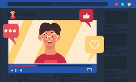 Video live streaming concept. The man talks on video online. Blogger creates  イラスト素材