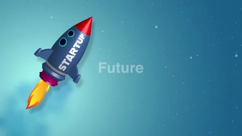 Video loop of an ascending blue rocket with START UP on. Видео 159008745