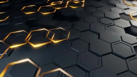 Video loop displaying a hexagonal mesh in an abstract black and gold pattern Stock Footage 277364892